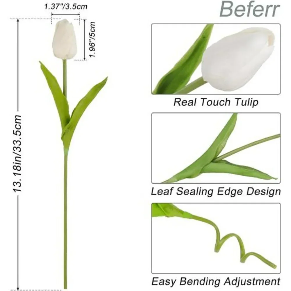 White Faux Tulip Flowers Real Touch Silk Bouquet Spring Home Decor 18 Stems